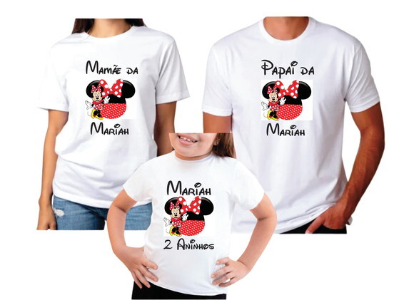 3 Camisetas Personalizadas Minnie Vermelha para Aniversario
