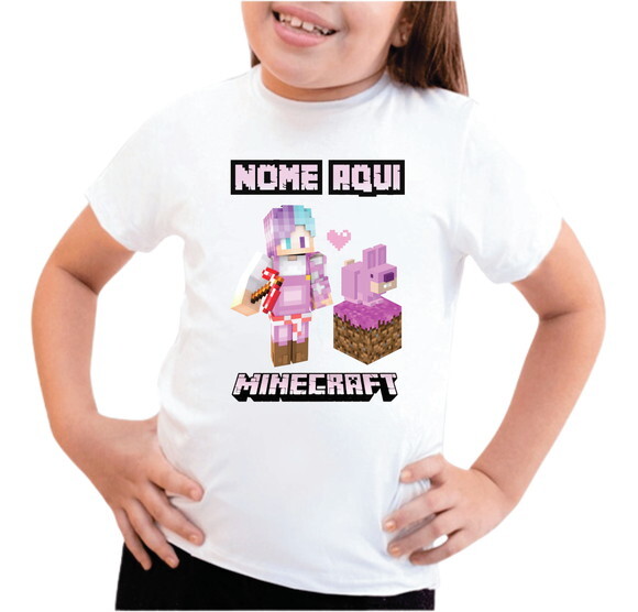Blusa Camisa Infantil Minecraft Rosa Personalizada