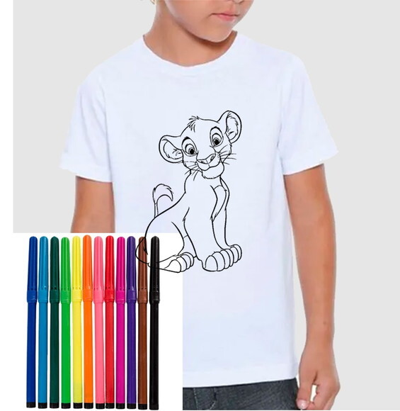 Camisa para Colorir Rei Leão Acompanha Canetinha