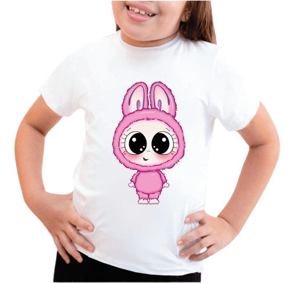 Camiseta Infantil ou Adulto Labubu Rosa