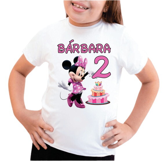 Camiseta Infantil Minnie Rosa com Nome e Idade