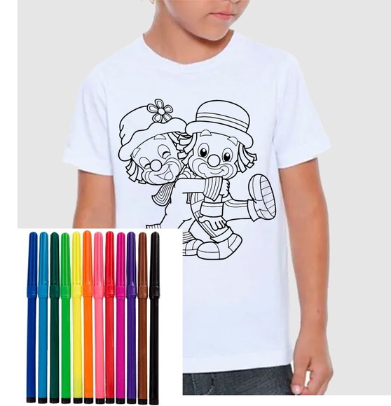 Camiseta Infantil para Colorir Patati Patata com Canetinhas
