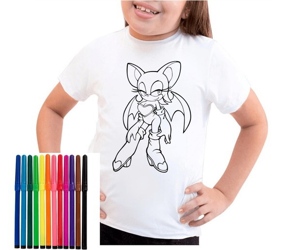 Camiseta Infantil para Colorir Sonic Meninas com Canetinhas