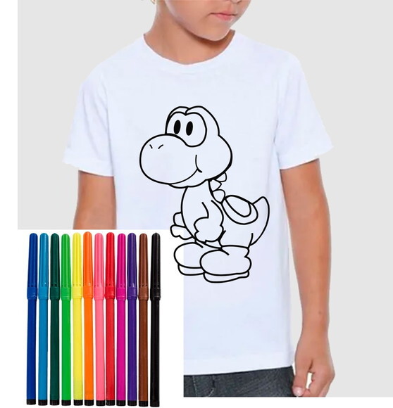 Camiseta Infantil Vamos Colorir Yoshi