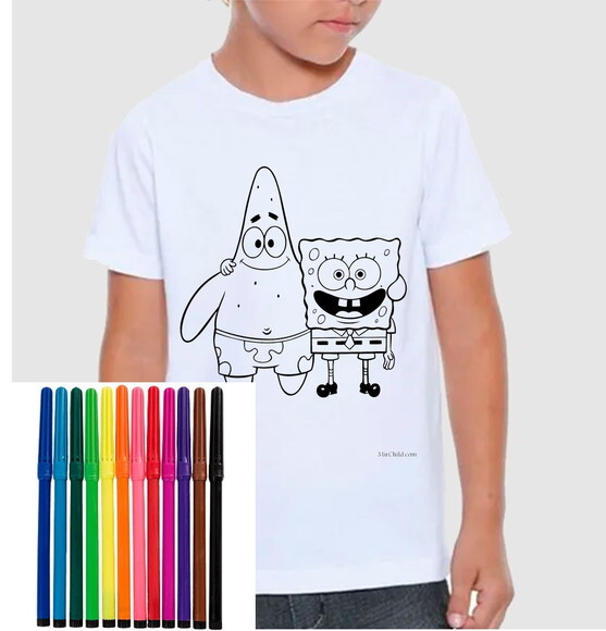 Camiseta para Colorir Bob Esponja e Patrick