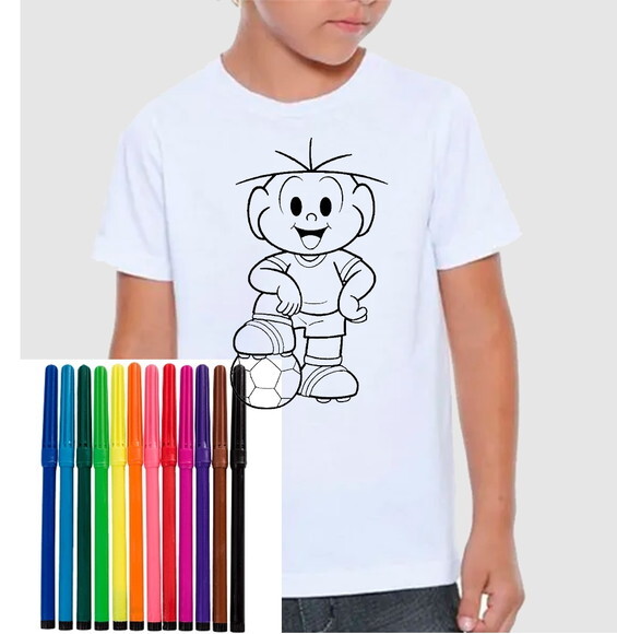Camiseta para Colorir Cebolinha Acompanha Canetinha