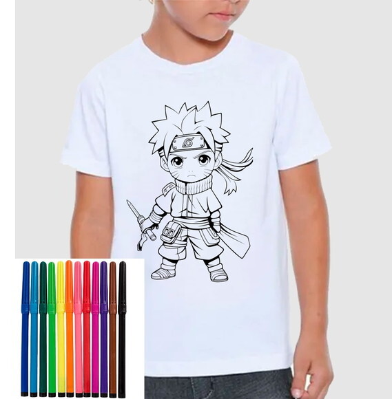 Camiseta para Colorir Naruto com Canetinha