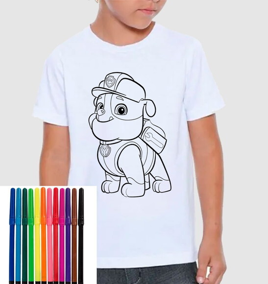 Camiseta para Colorir Patrulha Canina Rubble com Canetinha