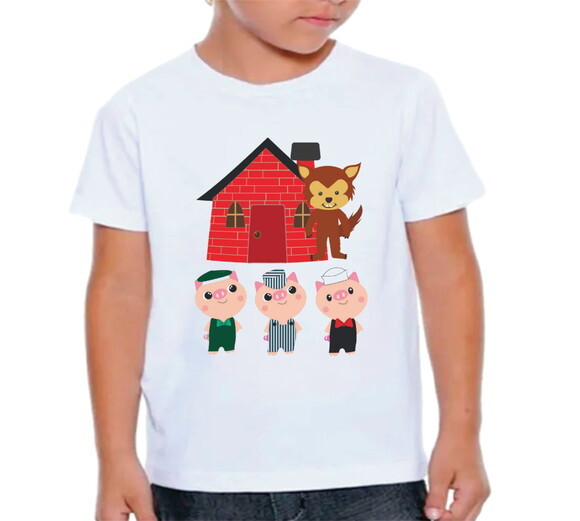 Camiseta Personalizada 3 Porquinhos e o Lobo Mal