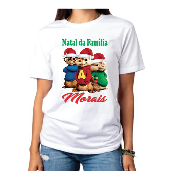 Camiseta Personalizada Natal em Familia Alvim e os Esquilos
