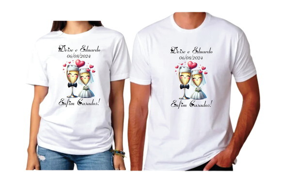 Camiseta Personalizada para Casal Casamento Enfim Casados