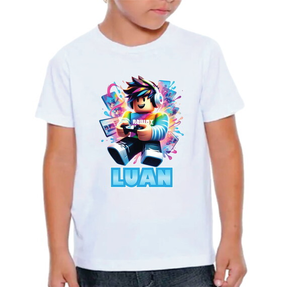 Camiseta Personalizada Roblox para Meninos com Nome