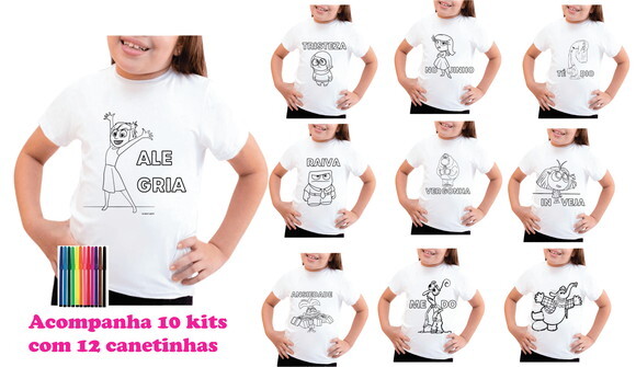 Kit 10 Camisetas para Colorir Divertidamente com Canetinhas
