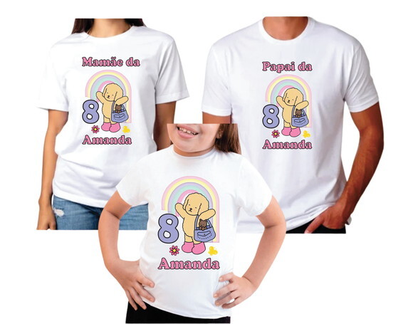 Kit 3 Camisetas Pai Mãe e Filha Tema Aniversario Bobbie Good
