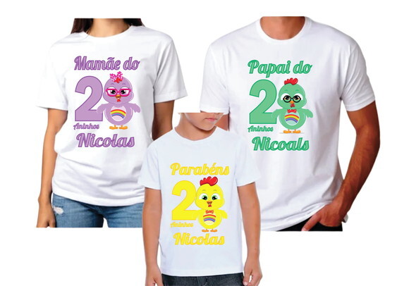 Kit 3 Camisetas Personalizada Galinha Mini Pai Mãe e Filho
