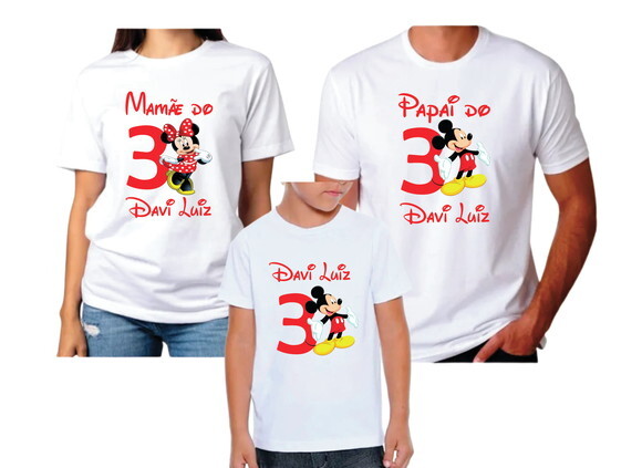 Kit 3 Camisetas Personalizadas para Familia Mickey