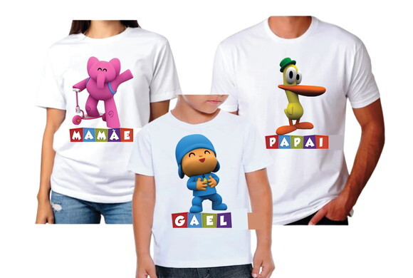 Kit 3 Camisetas Pocoyo para Festa Infantil