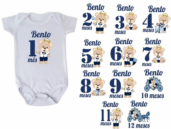 Kit Body Bebê Mesversario Ursinho Principe Azul