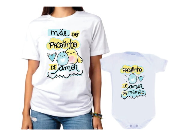 Kit Camiseta Dia das Mães Mãe e Filho Pacotinho de Amor