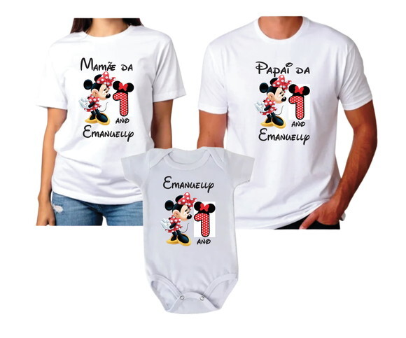 Kit Camiseta e Body para Família Minnie Vermelha