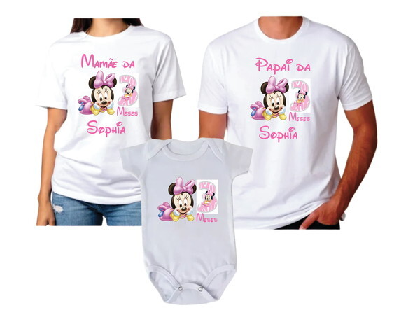 Kit Camiseta e Body para Mesversário Minnie Baby Rosa