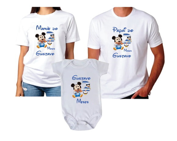 Kit Camiseta e Body Personalizados Mickey Baby Mesversário