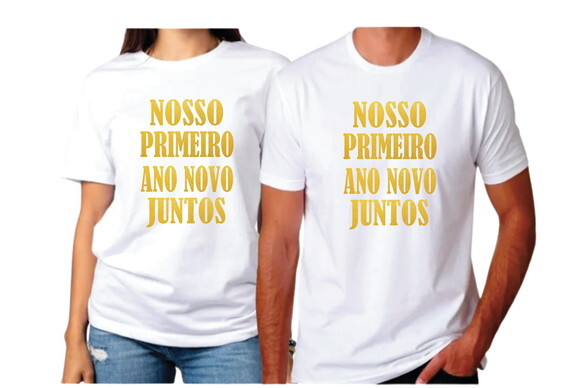 Kit Camiseta para Casal Nosso Primeiro Ano Novo Juntos