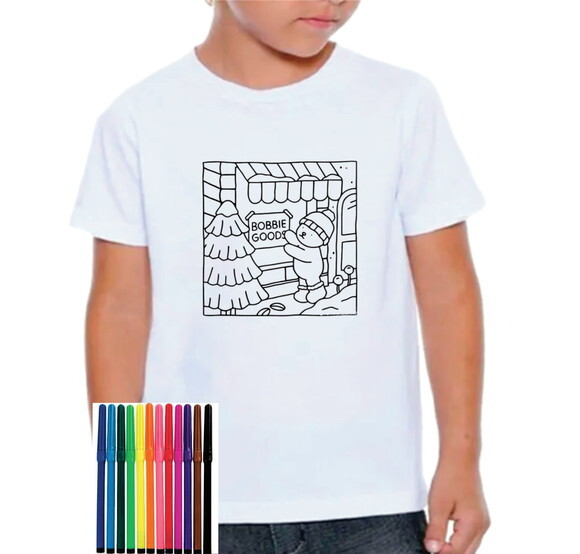 Kit Camiseta para Colorir + 12 Canetinhas Bobbie Goods
