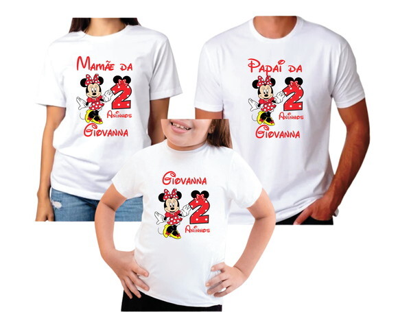 Kit Camisetas Pai Mãe e Filha Minnie