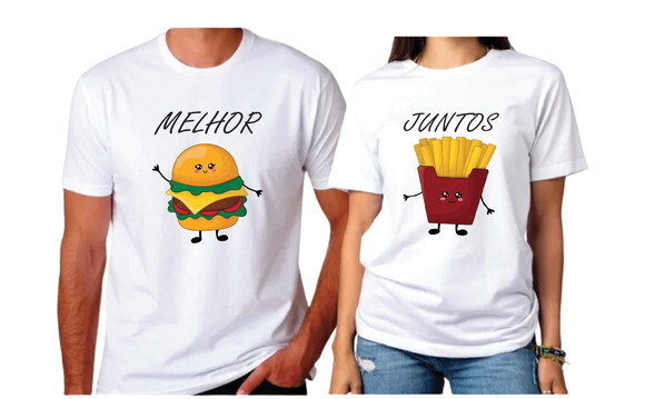 Kit Camisetas para Casal Melhor Juntos Hamburguer e Batata
