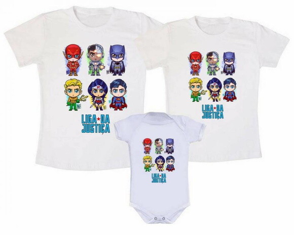 Camiseta e Body Liga da Justiça 3 Peças