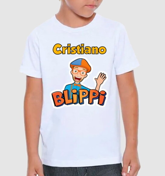 Camiseta Infantil Blippi com Nome da Criança
