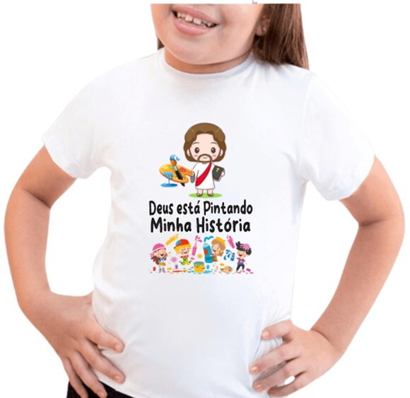 Camiseta Infantil Deus Esta Pintando Minha Historia