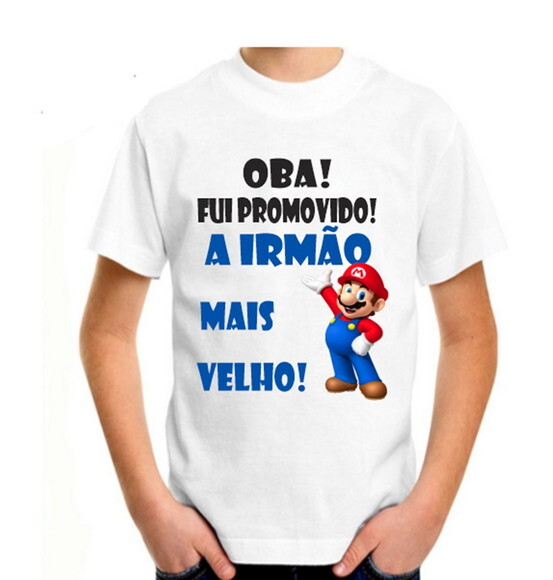Camiseta Infantil Mario Fui Promovido Irmão Mais Velho