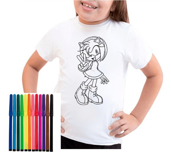 Camiseta Infantil para Colorir Sonic Meninas