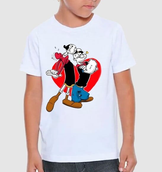 Camiseta Infantil Popeye e Olivia Palito