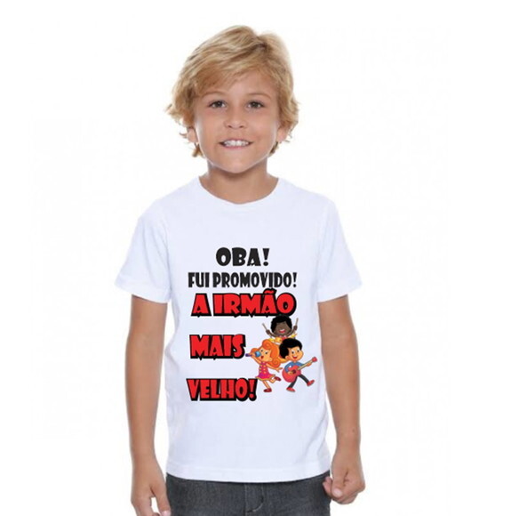 Camiseta Infantil Promovido Irmão Mais Velho 3 Palavrinhas