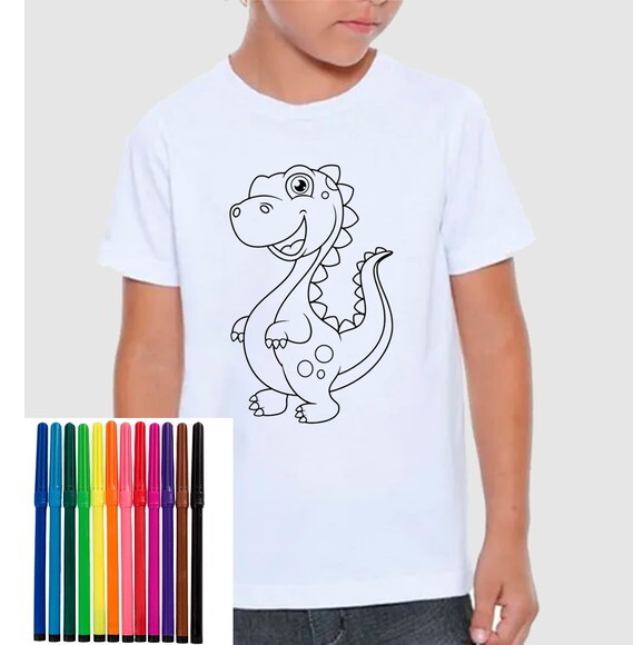 Camiseta para Colorir Dinossauro com Canetinha