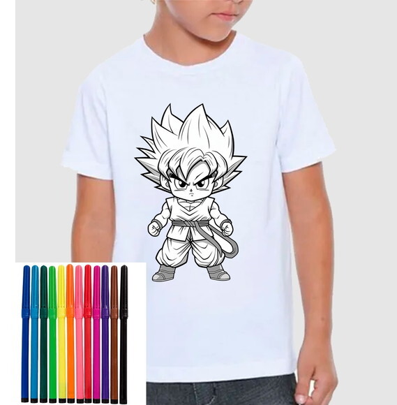 Camiseta para Colorir Dragon Ball Goku com Canetinha