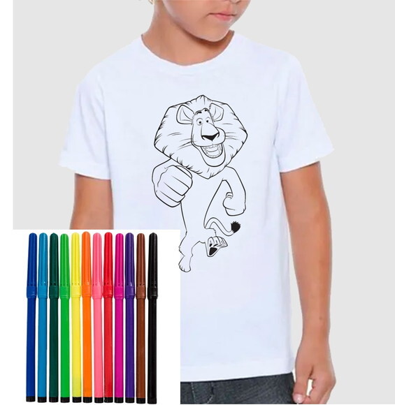 Camiseta para Colorir Leao Acompanha Canetinha