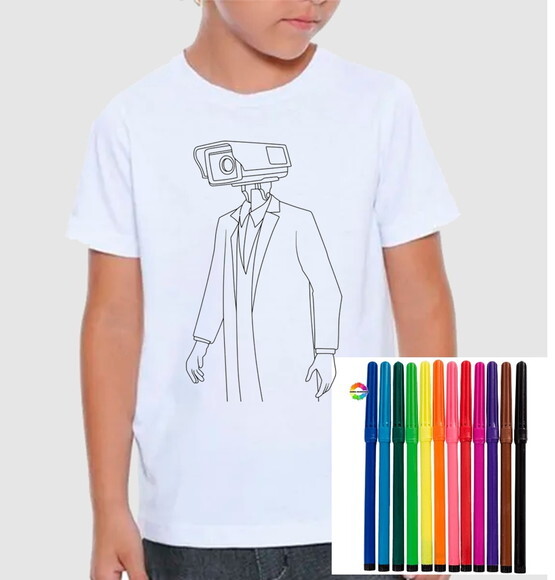Camiseta para Criança Colorir Skibidi Toilet