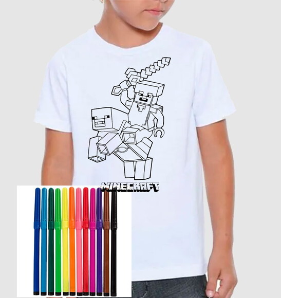 Camiseta para Criança Colorir Minecraft