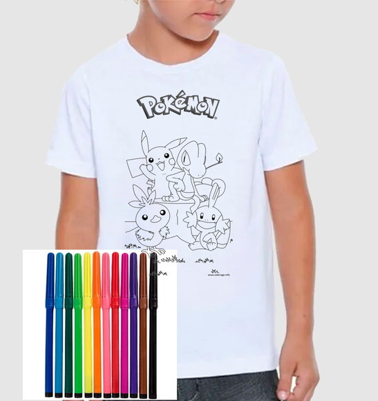 Camiseta para Criança Pintar e se Divertir Pokemon