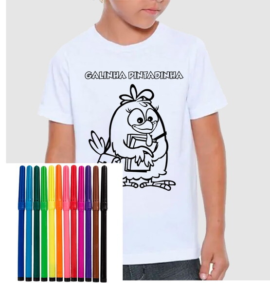 Camiseta Personalizada para Colorir Galinha Pintadinha