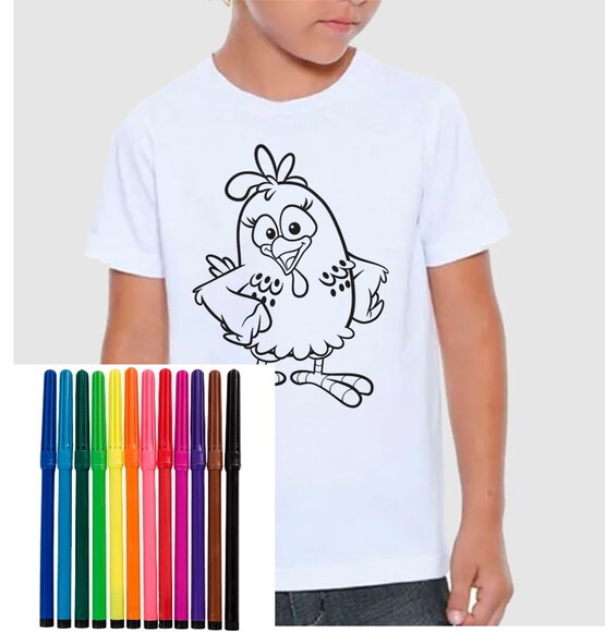 Camiseta Personalizada para Colorir Galinha Pintadinha