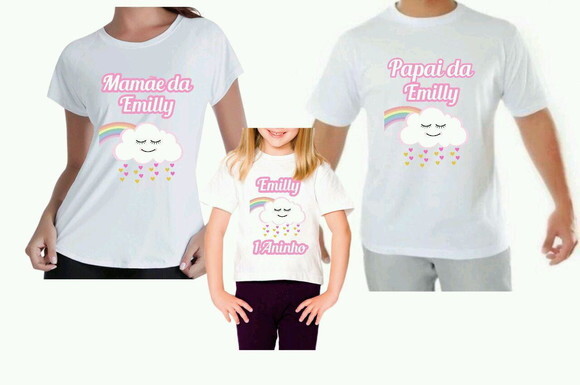 CAMISETAS PERSONALIZADAS CHUVA DE AMOR PAI MÃE FILHA