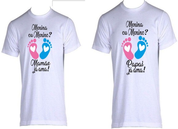 kit 2 camisetas chá revelação para papai e mamãe