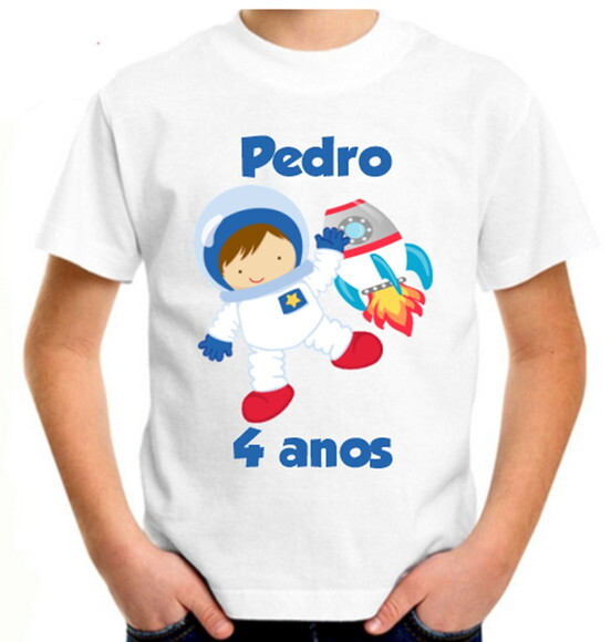 Kit 3 Camiseta Astronauta Infantil com Nome da Criança
