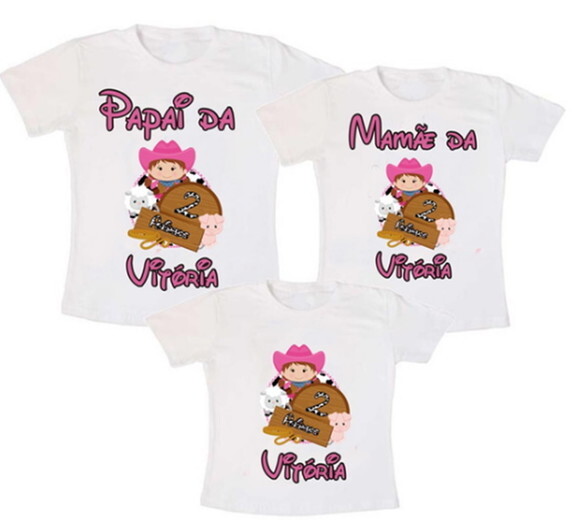 KIT 3 CAMISETA INFANTIL PARA MENINAS FAZENDINHA