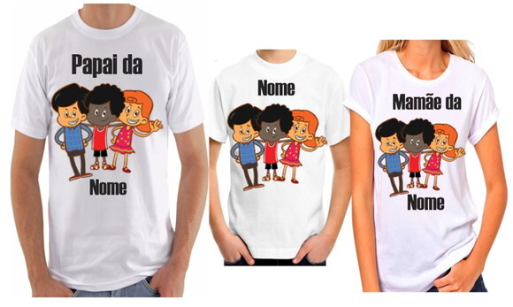 kit 3 camiseta para familia tema 3 palavrinhas promoção